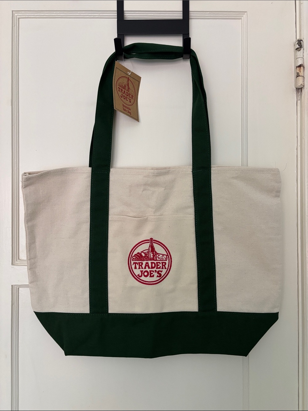 Trader Joe's Canvas Tote Bag in Natural and Dark Green